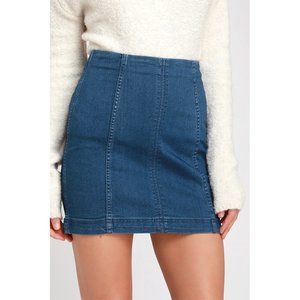 NWT Free People We the Free Modern Femme Stretch Denim Mini Skirt Nautilus Blue
